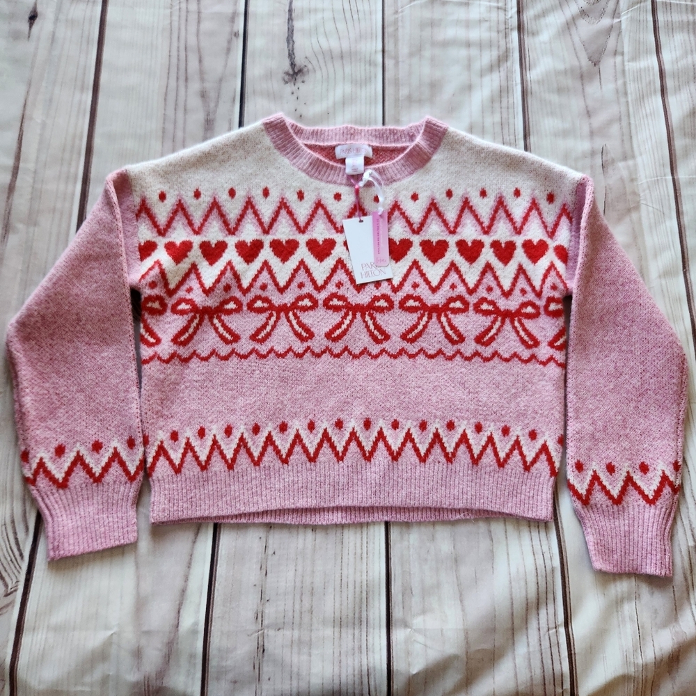 NWT Paris Hilton Pullover Crewneck Sweater Pink Hearts Bows | Women's Size M - Picture 4 of 10